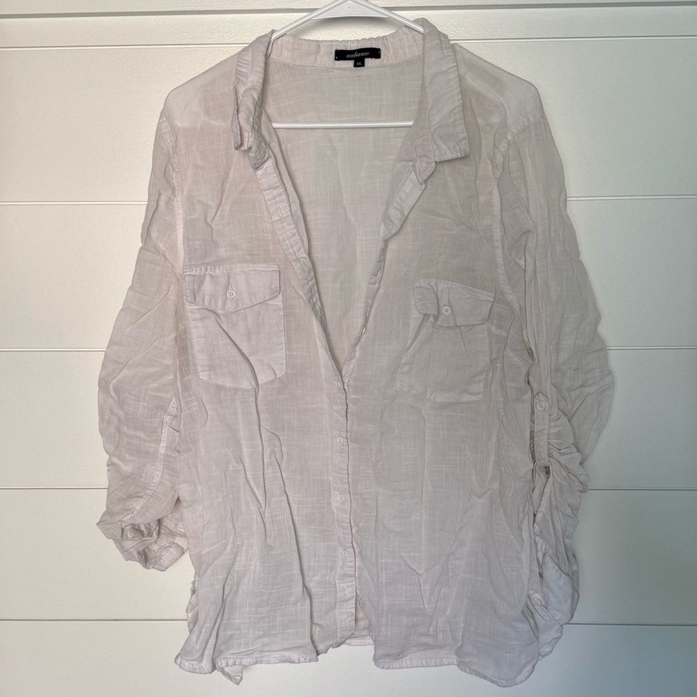 Ambiance Cream Sheer Blouse, Women’s 3XL